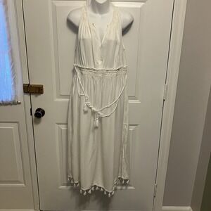 Women's Spiaggia Dolce Sz Medium Elegant White Dress /Party/Beach Tassels Boho